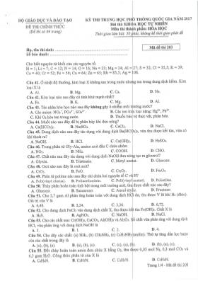 Đề thi Trung học phổ thông Quốc gia môn Hóa học năm 2017 - Mã đề 203